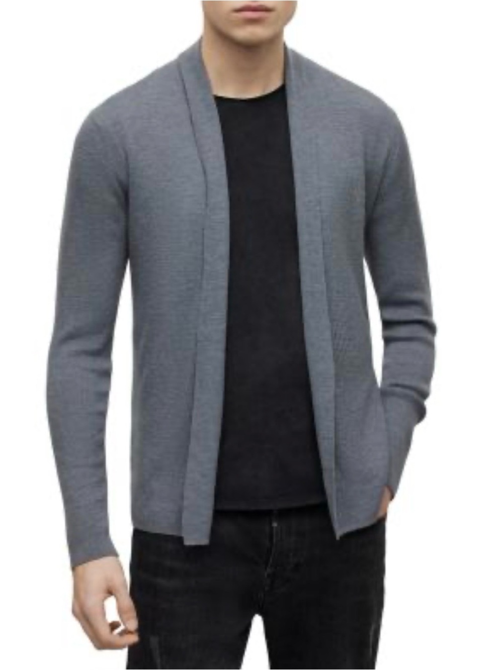 All Saints Mode Merino Ramskull Open Cardigan in Blue Gray Size XS